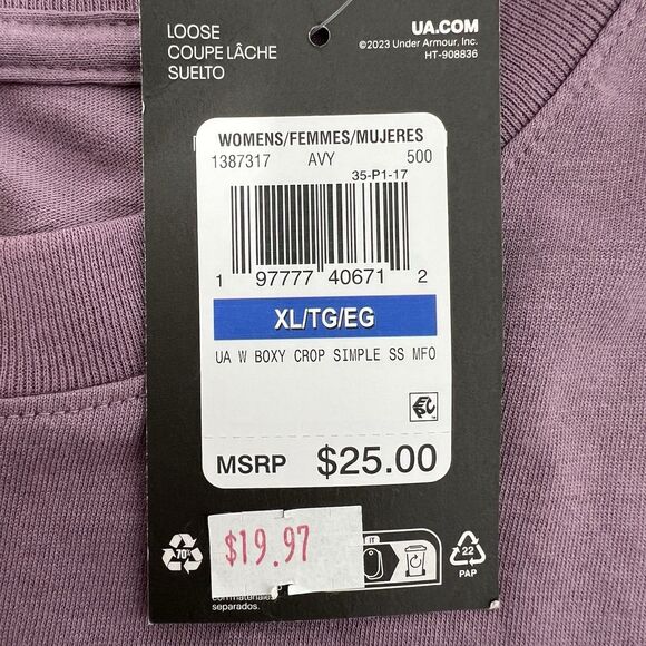 Under Armour T-Shirt XL Purple Cropped Tee Boxy Loose Activewear Athleisure - Picture 9 of 11